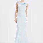 Aaliyah – Elegant Sky Blue Backless Evening Gown with Floral Appliqué