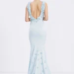 Aaliyah – Elegant Sky Blue Backless Evening Gown with Floral Appliqué - Back