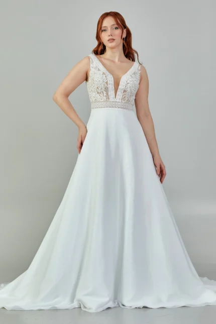 Alexis Elegant Lace Bodice A-Line Wedding Dress