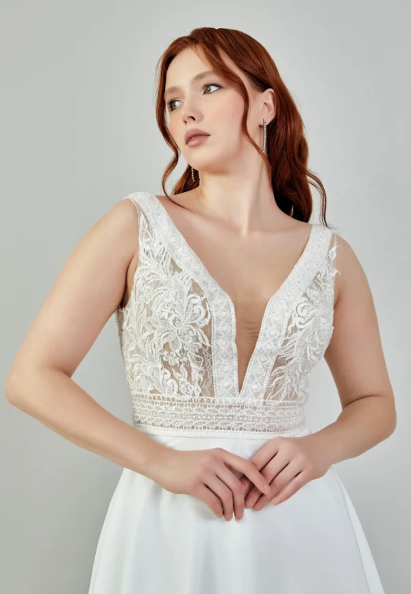 Alexis – Elegant Lace Bodice A-Line Wedding Dress