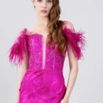 Amari – Bold Feathered Lace Evening Gown