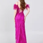 Amari – Bold Feathered Lace Evening Gown with Thigh-High Slit _ Back Look