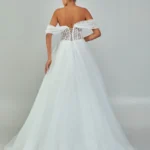 Amaya Ethereal Off-Shoulder Tulle Wedding Dress with Beaded Sleeves