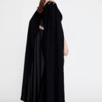 Amber Black Side Look– Elegant Cape-Sleeve Gown with Embellished Waist