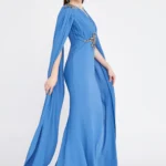 Amber – Elegant Cape-Sleeve Gown with Embellished Waist Side Look