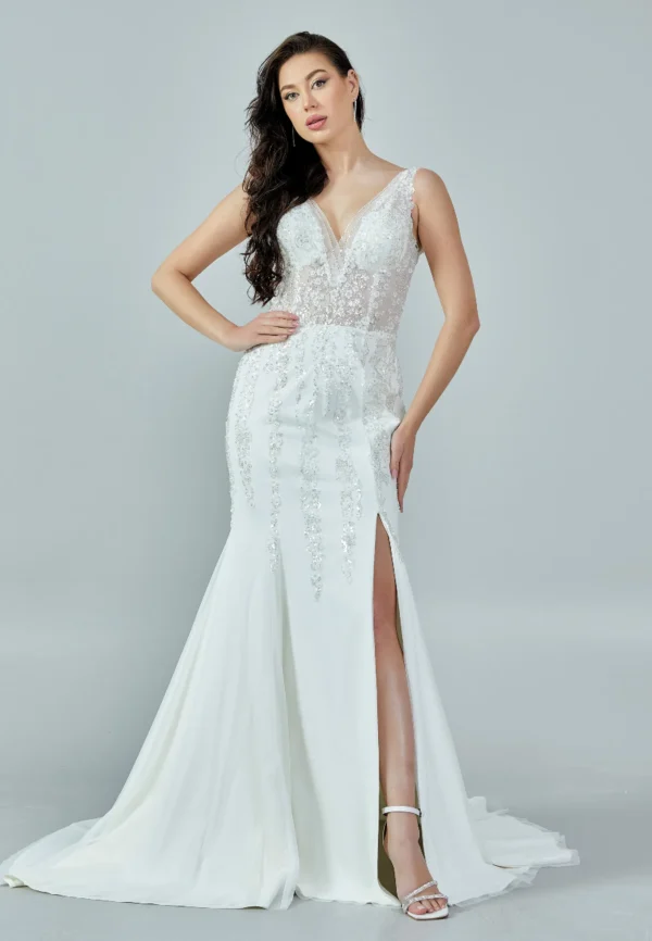 Amélie – Lace Embellished Mermaid Wedding Gown with Side Slit