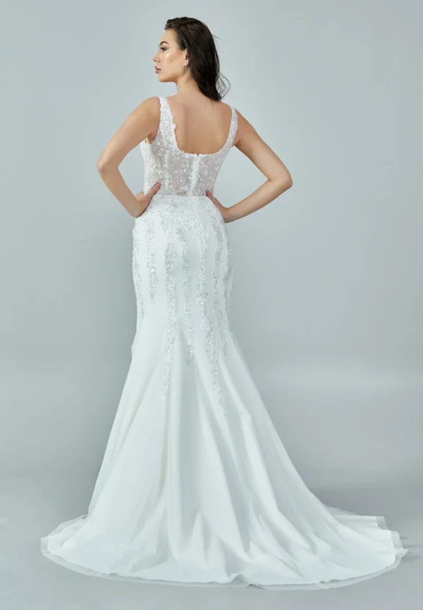 Amélie – Lace Embellished Mermaid Wedding Gown with Side Slit - Back Look