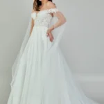 Artemis – Off-Shoulder Floral Lace Wedding Gown with Tulle Cape - Size Look