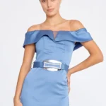 Asal Off-Shoulder Satin Evening Gown with Statement Belt