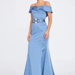 Asal – Off-Shoulder Satin Evening Gown with Statement Belt