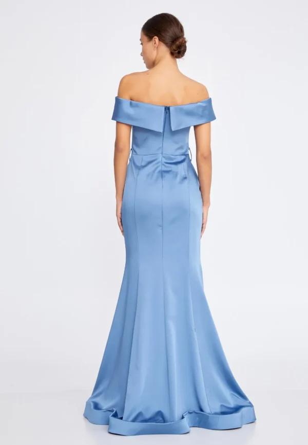 Asal – Off-Shoulder Satin Evening Gown with Statement Belt - Back Look