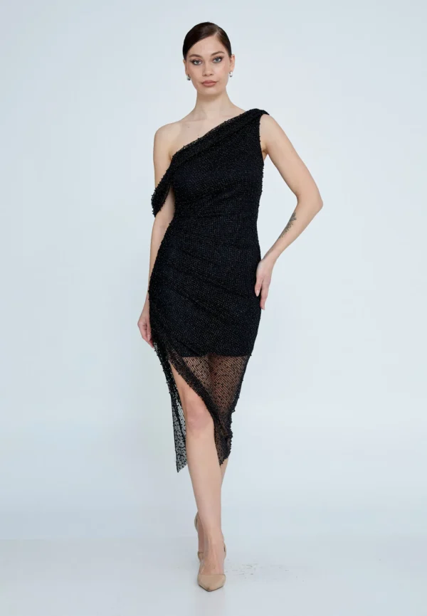 Ava – One-Shoulder Beaded Asymmetrical Cocktail Dress