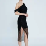 Ava – One-Shoulder Beaded Asymmetrical Cocktail Dress - Side Look