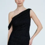 Ava – One-Shoulder Beaded Asymmetrical Cocktail Dress in Black