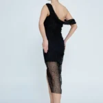 Ava – One-Shoulder Beaded Asymmetrical Cocktail Dress in Black Back Look