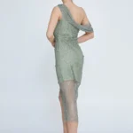 Ava – One-Shoulder Beaded Asymmetrical Cocktail Dress in Sage Green Back look