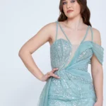 Ayla Shimmering One-Shoulder Gown with Side Slit