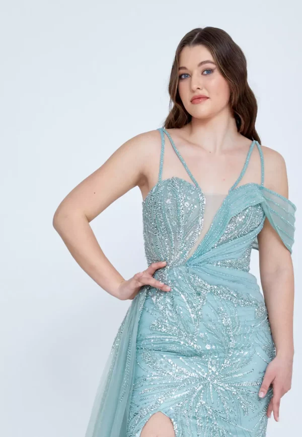 Ayla Shimmering One-Shoulder Gown with Side Slit