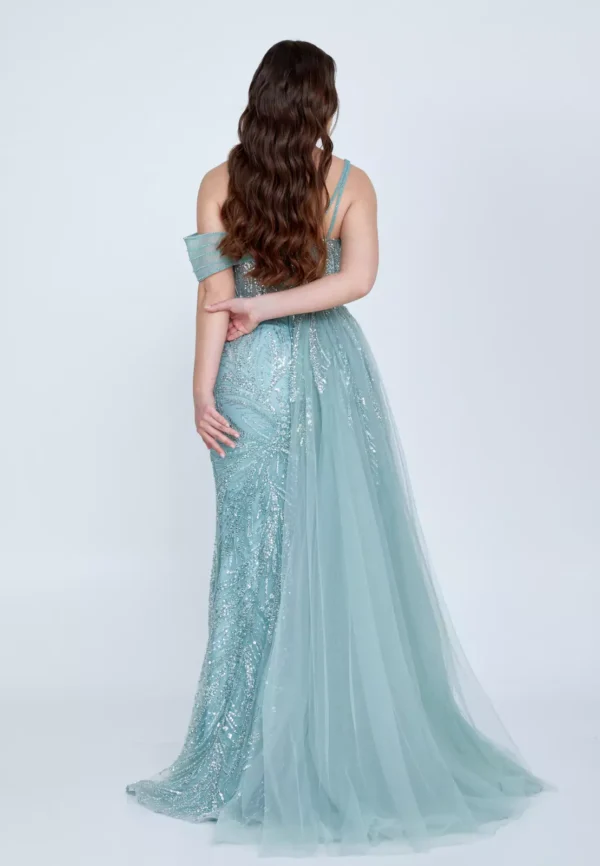 Ayla – Shimmering One-Shoulder Gown with Side Slit - Back Look