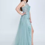 Ayla – Shimmering One-Shoulder Gown with Side Slit - Side Look