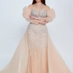 Azaam – Off-Shoulder Glittering Gown with Dramatic Train