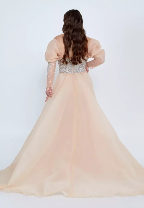 Azaam – Off-Shoulder Glittering Gown with Dramatic Train - Back Look