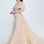 Azaam – Off-Shoulder Glittering Gown with Dramatic Train - Side Look