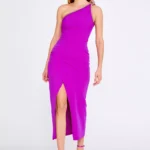 Banu One-Shoulder Vibrant Midi Dress with Side Slit