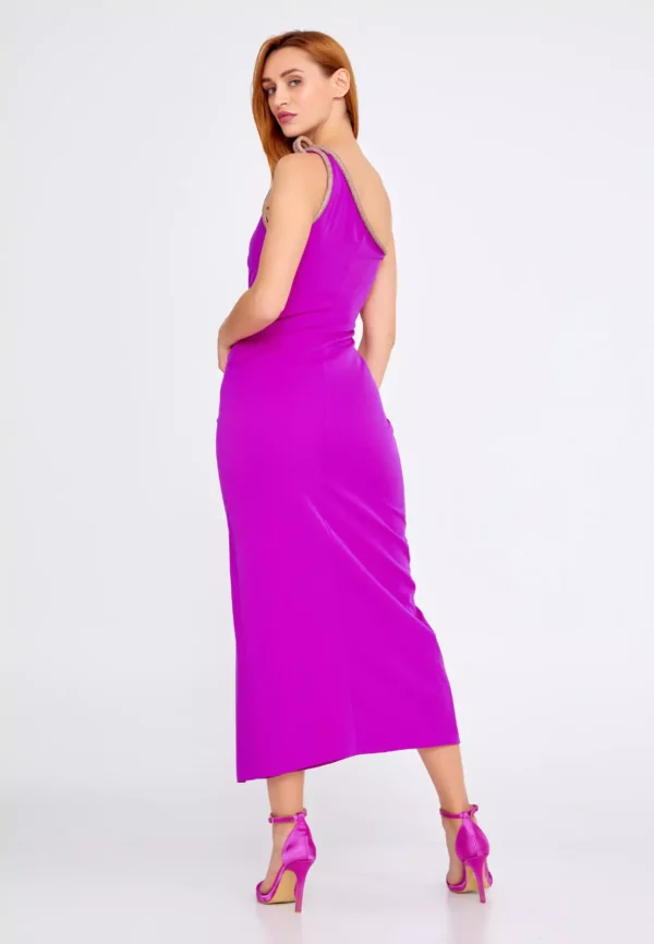 Banu – One-Shoulder Vibrant Midi Dress with Side Slit - Back Look