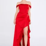 Bonita Off-Shoulder Ruffled Gown with High-Low Hem