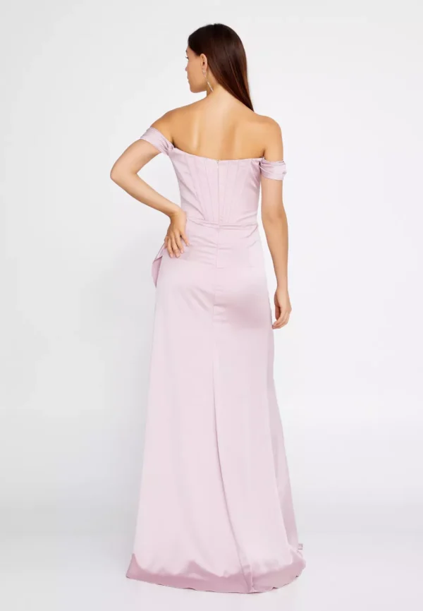 Bonita – Off-Shoulder Ruffled Gown with High-Low Hem - Pink Back Look
