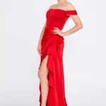 Bonita – Off-Shoulder Ruffled Gown with High-Low Hem - Red Side Look