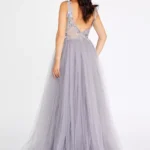 Bonnie – Embellished Tulle Gown with Floral Appliqué and Plunging Back- Back Look