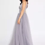 Bonnie – Embellished Tulle Gown with Floral Appliqué and Plunging Back - Side Look