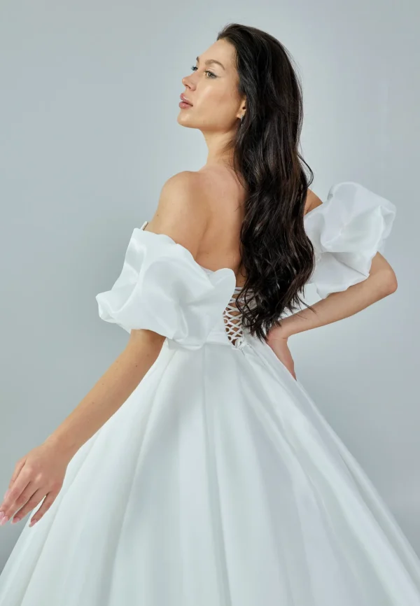 Diana – Elegant Off-Shoulder Gown with Dramatic Puff Sleeves - Back Look