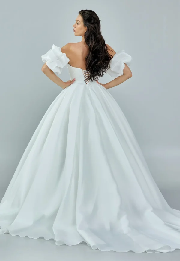 Diana – Elegant Off-Shoulder Gown with Dramatic Puff Sleeves - Back Look Full