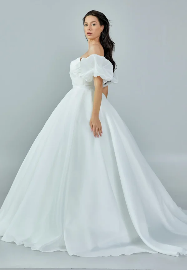 Diana – Elegant Off-Shoulder Gown with Dramatic Puff Sleeves - Side Look