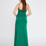 Dila – Elegant Asymmetrical Evening Dress - Green back Look