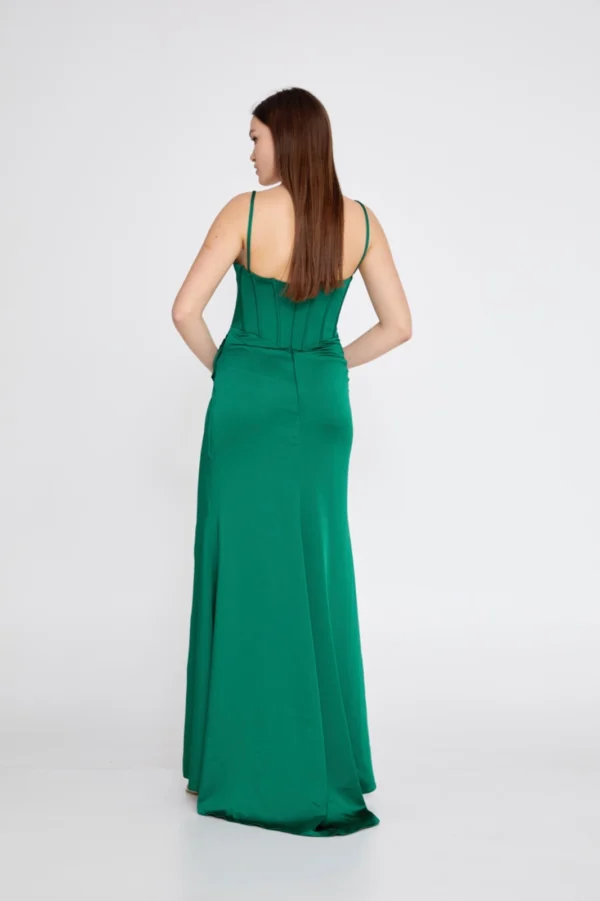 Dila – Elegant Asymmetrical Evening Dress - Green back Look