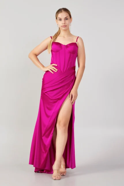 Dila – Elegant Asymmetrical Evening Dress - Pink