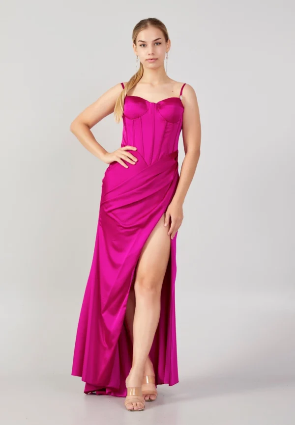 Dila – Elegant Asymmetrical Evening Dress - Pink