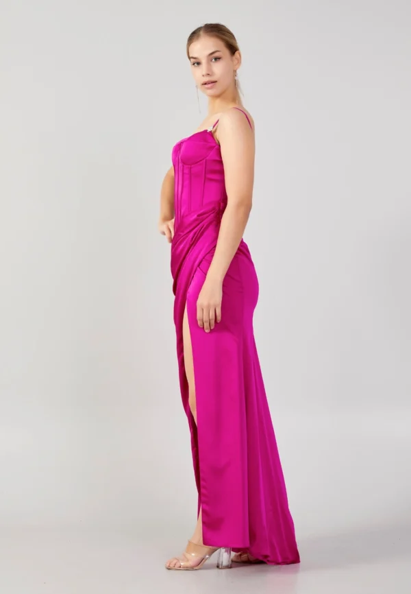 Dila – Elegant Asymmetrical Evening Dress - Pink Side Look