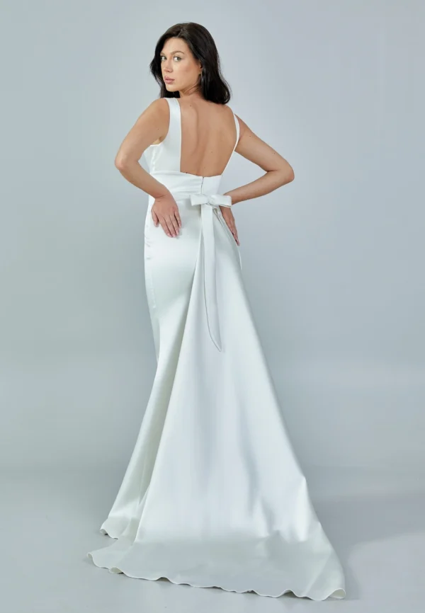 Elena – Sophisticated Satin Wedding Gown - Back Look Full