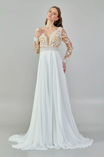 Hera - Deep V-Neck Floral Lace Wedding Gown