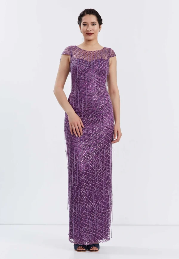 Jade – Elegant Beaded Cap Sleeve Evening Gown