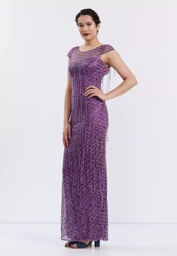 Jade – Elegant Beaded Cap Sleeve Evening Gown - Side Look