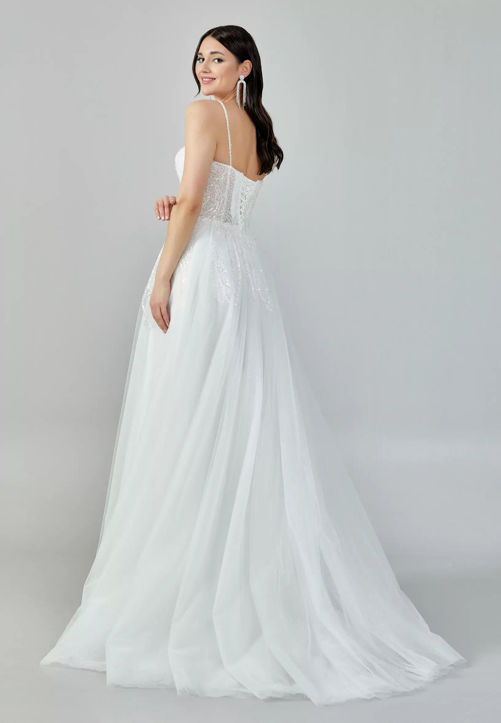 Lilia Sparkling Tulle Bridal Gown Side Look Full