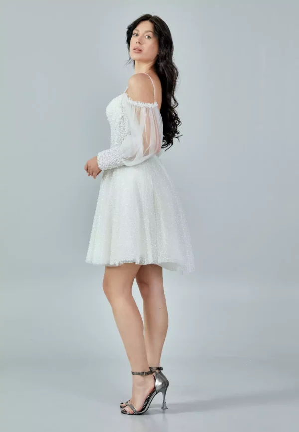 Livia Beaded Mini Bridal Dress Back look