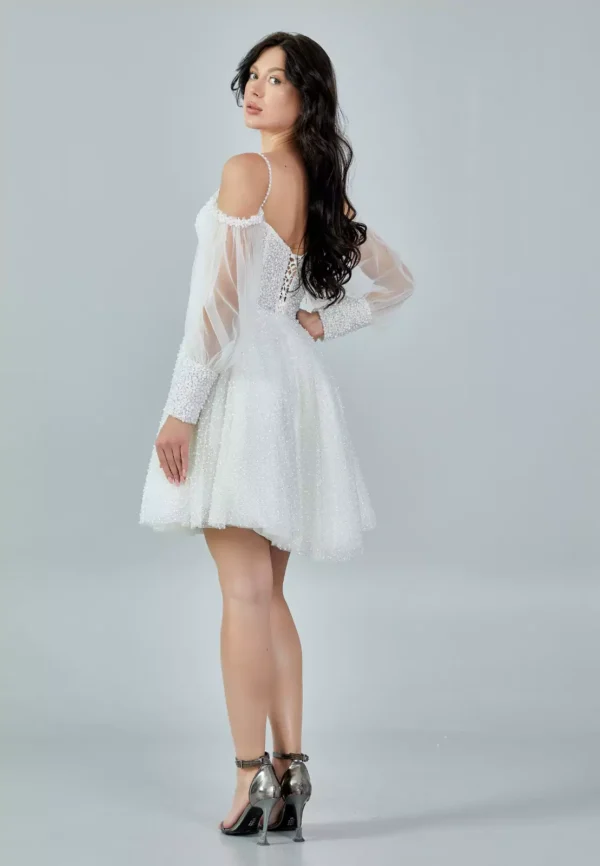 Livia Beaded Mini Bridal Dress Side Look