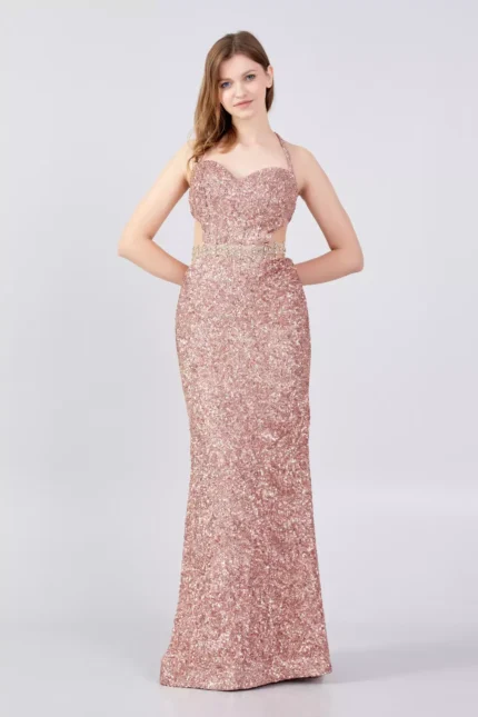 Louisa Glittering Halter Evening Gown